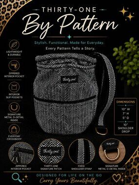 Thirty-One By Pattern Chevron Shoulder Bag Black White Fabric Everyday Purse